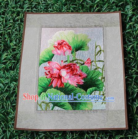 Traditional Chinese Miao Nationality Minority Crafts Hmong Xiangxi Embroidery Decorative Paintings, Embroidery Lotus Scroll Painting for Friends