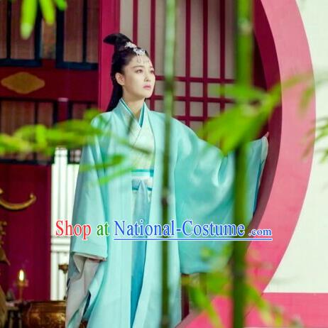 Traditional Ancient Chinese Imperial Consort Costume, Elegant Hanfu Palace Lady Green Dress Clothing, Chinese Warring States Period Princess Swordsman Clothing for Women