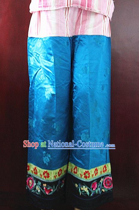 Chinese Hmong Miao Nationality Folk Dance Ethnic Handmade Trousers China Clothing Costume Embroidery Pants Ethnic Pants Cultural Dances Costumes for Women