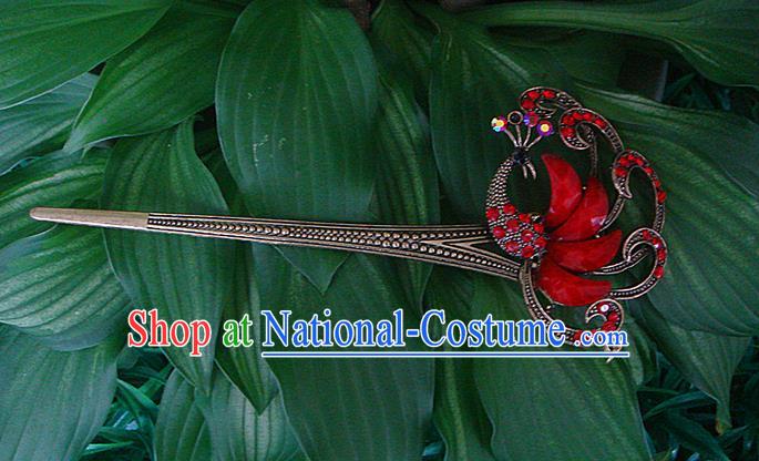 Traditional Chinese Miao Ethnic Minority Hair Jewelry Accessories, Hmong Handmade Peacock Hairpins, Miao Ethnic Jewelry Accessories Hair Claw for Women