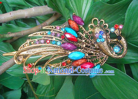 Traditional Chinese Miao Ethnic Minority Palace Hair Jewelry Accessories, Hmong Handmade Peacock Hairpins, Miao Ethnic Jewelry Accessories Hair Claw for Women