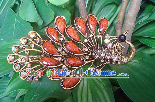 Traditional Chinese Miao Ethnic Minority Palace Hair Jewelry Accessories, Hmong Handmade Peacock Hairpins, Miao Ethnic Jewelry Accessories Hair Claw for Women