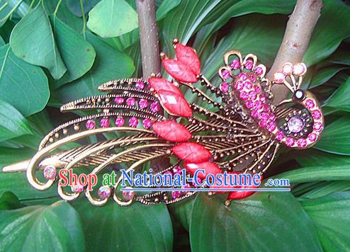 Traditional Chinese Miao Ethnic Minority Palace Hair Jewelry Accessories, Hmong Handmade Peacock Hairpins, Miao Ethnic Jewelry Accessories Hair Claw for Women