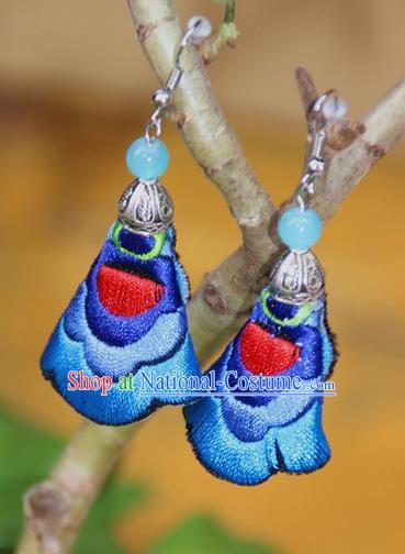 Traditional Chinese Miao Ethnic Minority Palace Jewelry Accessories Embroidery Earrings, Hmong Handmade Earrings for Women