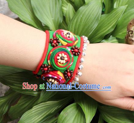 Traditional Chinese Miao Ethnic Minority Palace Jewelry Accessories Canvas Wristbands Bracelet, Hmong Handmade Bracelet Chain Bracelet for Women