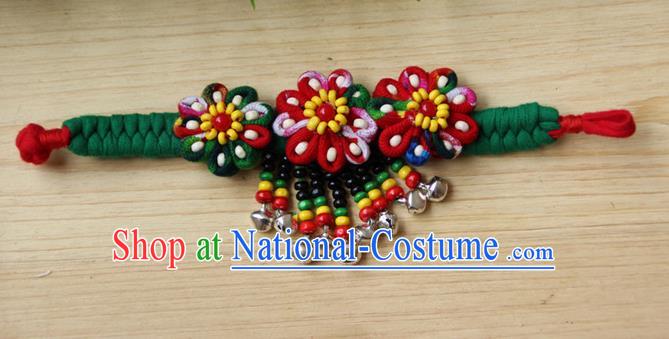 Traditional Chinese Miao Ethnic Minority Palace Jewelry Accessories Wristbands Bracelet, Hmong Handmade Bracelet Bells Chain Bracelet for Women