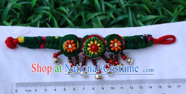 Traditional Chinese Miao Ethnic Minority Palace Jewelry Accessories Wristbands Bracelet, Hmong Handmade Bracelet Bells Chain Bracelet for Women