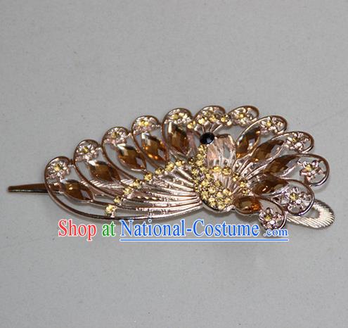 Traditional Chinese Miao Ethnic Minority Palace Hair Jewelry Accessories, Hmong Handmade Peacock Hairpins, Miao Ethnic Jewelry Accessories Hair Claw for Women