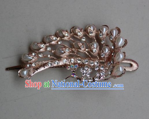 Traditional Chinese Miao Ethnic Minority Palace Hair Jewelry Accessories, Hmong Handmade Peacock Hairpins, Miao Ethnic Jewelry Accessories Hair Claw for Women