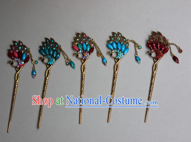 Traditional Chinese Miao Ethnic Minority Palace Hair Jewelry Accessories, Hmong Handmade Peacock Hairpins, Miao Ethnic Jewelry Accessories Hair Claw for Women