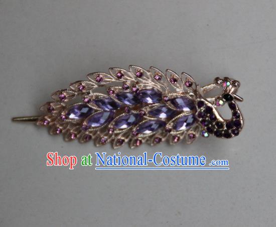 Traditional Chinese Miao Ethnic Minority Palace Hair Jewelry Accessories, Hmong Handmade Peacock Hairpins, Miao Ethnic Jewelry Accessories Hair Claw for Women