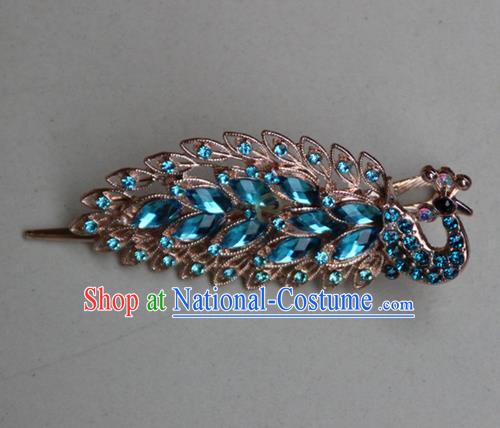 Traditional Chinese Miao Ethnic Minority Palace Hair Jewelry Accessories, Hmong Handmade Peacock Hairpins, Miao Ethnic Jewelry Accessories Hair Claw for Women