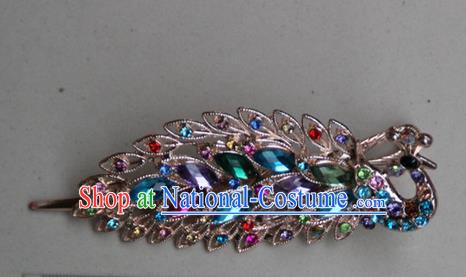 Traditional Chinese Miao Ethnic Minority Palace Hair Jewelry Accessories, Hmong Handmade Peacock Hairpins, Miao Ethnic Jewelry Accessories Hair Claw for Women