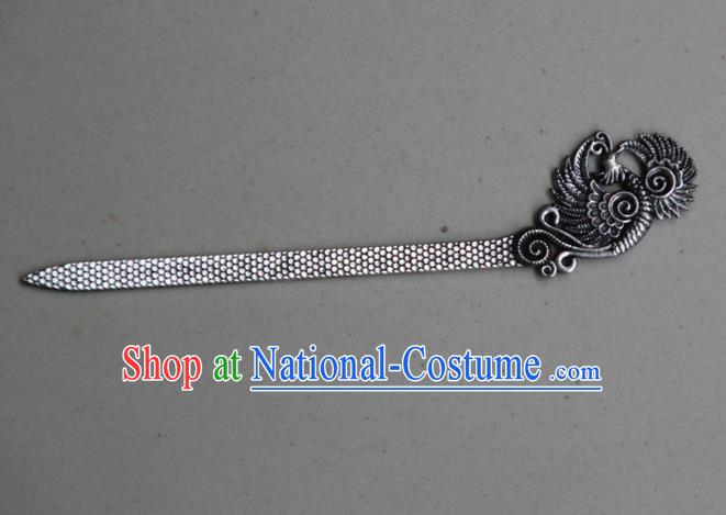 Traditional Chinese Ancient Miao Ethnic Minority Palace Hair Jewelry Accessories, Hmong Handmade Silver Phoenix Hairpins, Miao Ethnic Jewelry Accessories Hair Claw for Women