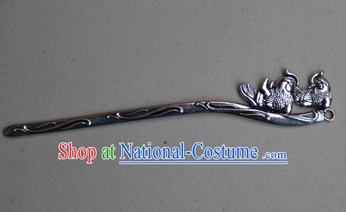 Traditional Chinese Ancient Miao Ethnic Minority Palace Hair Jewelry Accessories, Hmong Handmade Silver Mandarin Duck Hairpins, Miao Ethnic Jewelry Accessories Hair Claw for Women