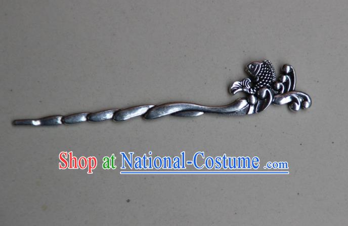 Traditional Chinese Ancient Miao Ethnic Minority Palace Hair Jewelry Accessories, Hmong Handmade Silver Fish Hairpins, Miao Ethnic Jewelry Accessories Hair Claw for Women