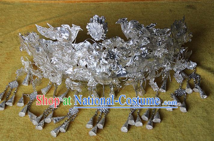 Traditional Chinese Miao Ethnic Minority Headwear Ethnic Miao Silver Peacock Hat