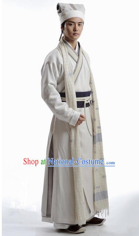 Traditional Chinese Ming Dynasty Scholar Costume, Chinese Ancient Scholar Dress and Hat for Men