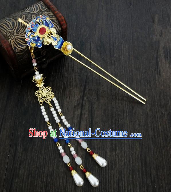 Traditional Handmade Chinese Ancient Classical Hair Accessories Barrettes Hairpin, Blueing Hair Sticks Hair Jewellery, Hair Fascinators Hairpins for Women