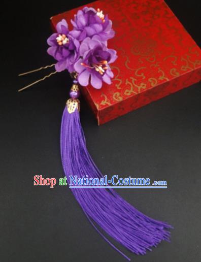 Traditional Handmade Chinese Ancient Classical Hair Accessories Barrettes Hairpin, Flowers Long Tassel Headdress Hair Jewellery, Hanfu Hair Fascinators Hairpins for Women