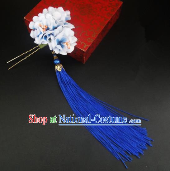 Traditional Handmade Chinese Ancient Classical Hair Accessories Barrettes Hairpin, Flowers Long Tassel Headdress Hair Jewellery, Hanfu Hair Fascinators Hairpins for Women