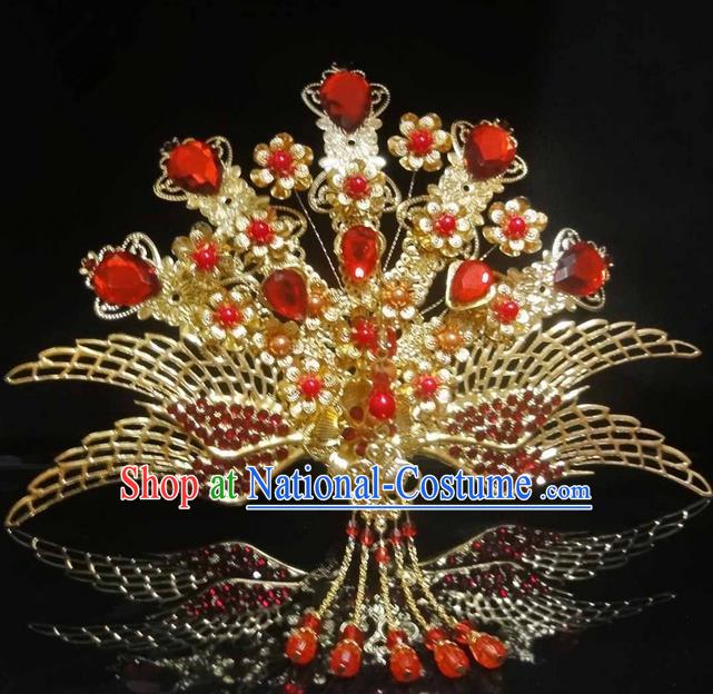 Traditional Handmade Chinese Ancient Classical Hair Accessories Bride Wedding Barrettes Phoenix Coronet, Hair Sticks Hair Jewellery, Hair Fascinators Hairpins for Women