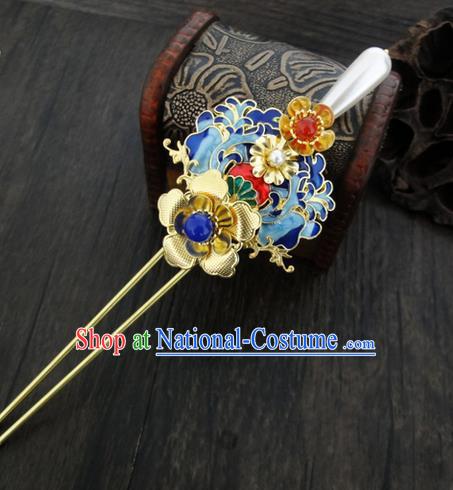 Traditional Handmade Chinese Ancient Classical Hair Accessories Barrettes Hairpin, Blueing Hair Sticks Hair Jewellery, Hair Fascinators Hairpins for Women