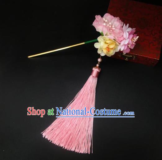 Traditional Handmade Chinese Ancient Classical Hair Accessories Barrettes Hairpin, Flowers Long Tassel Headdress Hair Jewellery, Hanfu Hair Fascinators Hairpins for Women