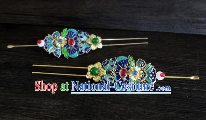 Traditional Handmade Chinese Ancient Classical Hair Accessories Barrettes Lotus Hairpin, Blueing Hair Sticks Pearl Hair Jewellery, Hair Fascinators Hairpins for Women