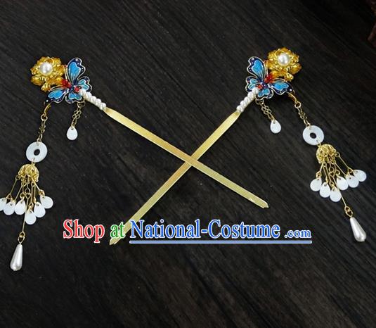 Traditional Handmade Chinese Ancient Classical Hair Accessories Barrettes Butterfly Hairpin, Blueing Hair Sticks Hair Jewellery, Hair Fascinators Hairpins for Women