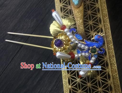 Traditional Handmade Chinese Ancient Classical Hair Accessories Barrettes Imperial Emperess Butterfly Phoenix Hairpin, Blueing Hair Sticks Hair Jewellery, Hair Fascinators Hairpins for Women