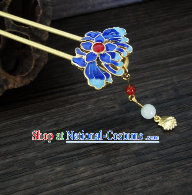 Traditional Handmade Chinese Ancient Classical Hair Accessories Barrettes Lotus Hairpin, Blueing Hair Sticks Hair Jewellery, Hair Fascinators Hairpins for Women