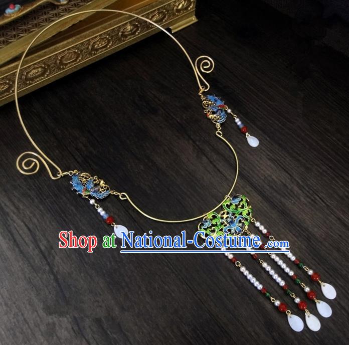 Traditional Handmade Chinese Ancient Classical Jewellery Accessories Jade Necklace, Blueing Tassel Wedding Necklace for Women