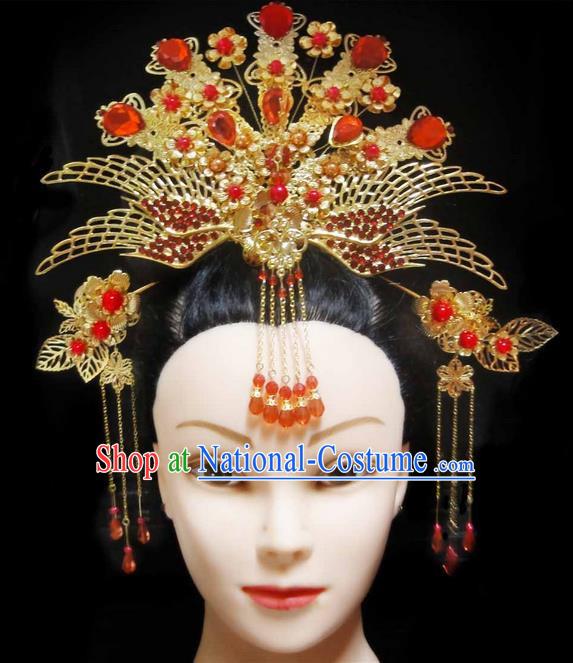 Traditional Handmade Chinese Ancient Classical Hair Accessories Barrettes Hairpin, Imperial Emperess Phoenix Coronet Hair Jewellery, Hair Fascinators Hairpins for Women