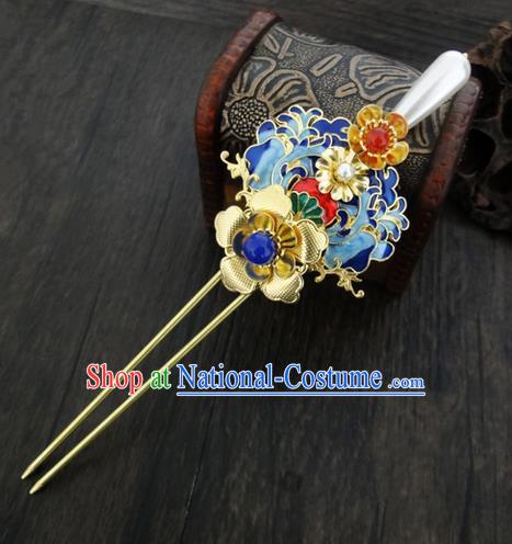 Traditional Handmade Chinese Ancient Classical Hair Accessories Barrettes Hairpin, Blueing Hair Sticks Hair Jewellery, Hair Fascinators Hairpins for Women