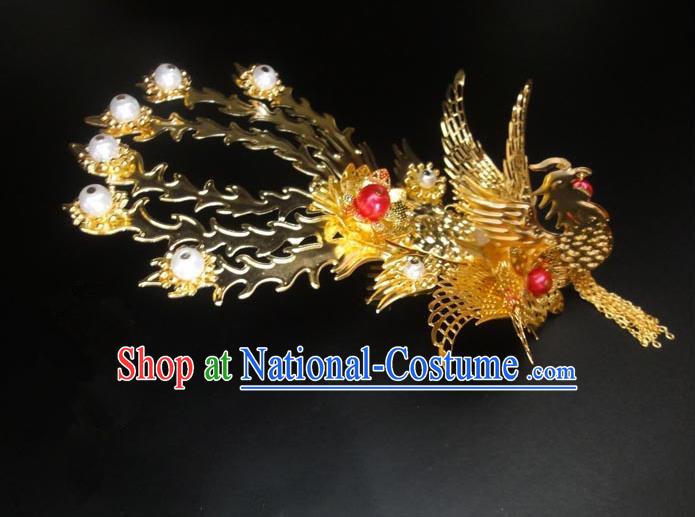 Traditional Handmade Chinese Ancient Classical Hair Accessories Bride Wedding Barrettes Phoenix Coronet, Hair Sticks Hair Jewellery, Hair Fascinators Hairpins for Women