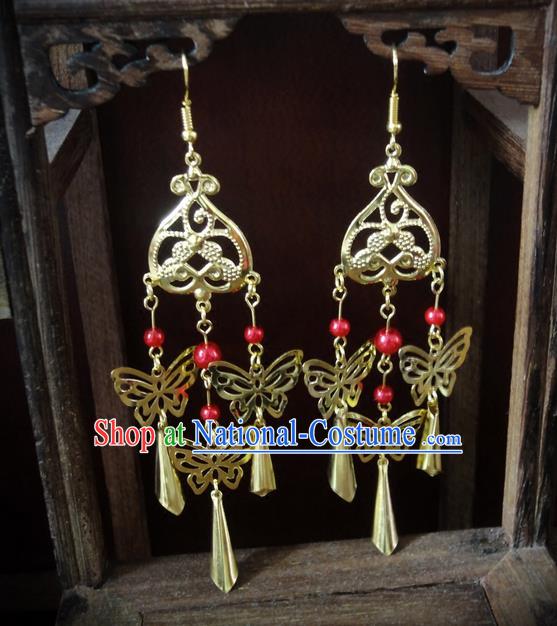 Traditional Handmade Chinese Ancient Classical Imperial Emperess Wedding Butterfly Tassel Earrings for Women