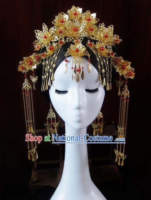 Traditional Handmade Chinese Ancient Classical Hair Accessories Barrettes Hairpin, Imperial Emperess Phoenix Coronet Hair Jewellery, Hair Fascinators Hairpins Complete Set for Women