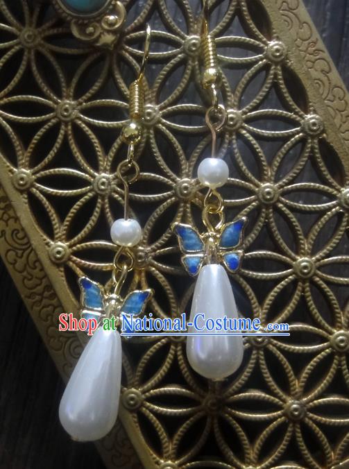 Traditional Handmade Chinese Ancient Classical Blueing Pearl Earrings for Women