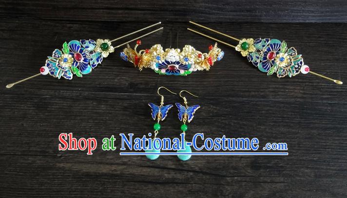 Traditional Handmade Chinese Ancient Classical Hair Accessories Barrettes Hairpin, Blueing Hair Sticks Hair Jewellery, Hair Fascinators Hairpins Complete Set for Women