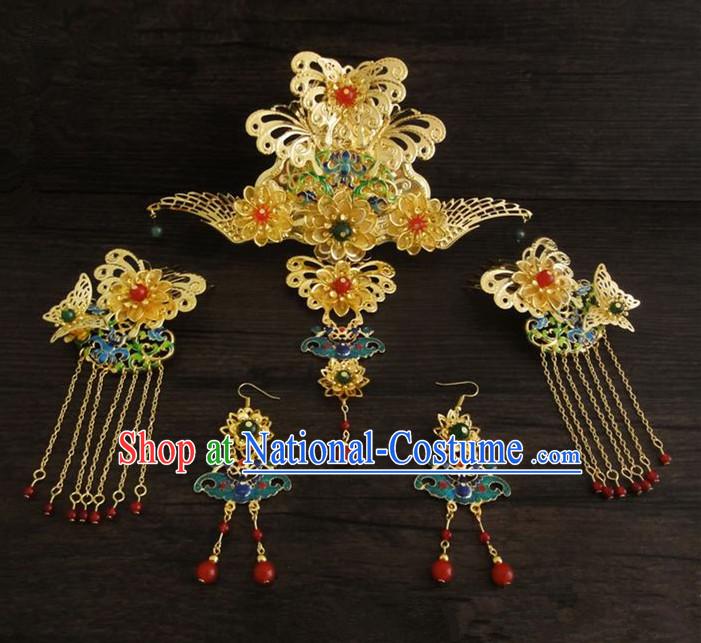 Traditional Handmade Chinese Ancient Classical Hair Accessories Barrettes Hairpin, Blueing Hair Sticks Hair Jewellery, Hair Fascinators Hairpins Complete Set for Women