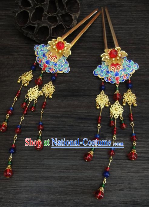 Traditional Handmade Chinese Ancient Classical Hair Accessories Barrettes Hairpin, Blueing Hair Sticks Hair Jewellery, Hair Fascinators Hairpins for Women