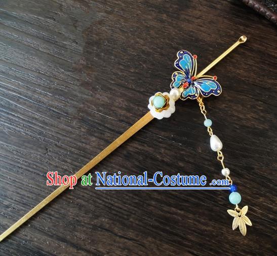 Traditional Handmade Chinese Ancient Classical Hair Accessories Barrettes Hairpin, Blueing Butterfly Hair Sticks Hair Jewellery, Hair Fascinators Hairpins for Women