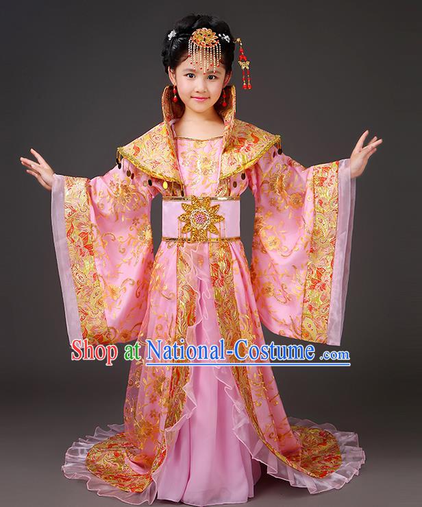 Traditional Ancient Chinese Imperial Emperess Costume, Chinese Wedding Dress, Cosplay Chinese Peri Imperial Princess Tailing Clothing Hanfu for Kids