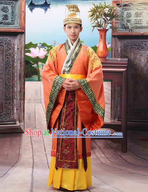 Traditional Ancient Chinese Imperial Emperor Costume, Chinese Han Dynasty Male Wedding Dress, Cosplay Chinese Imperial King Clothing Hanfu for Men