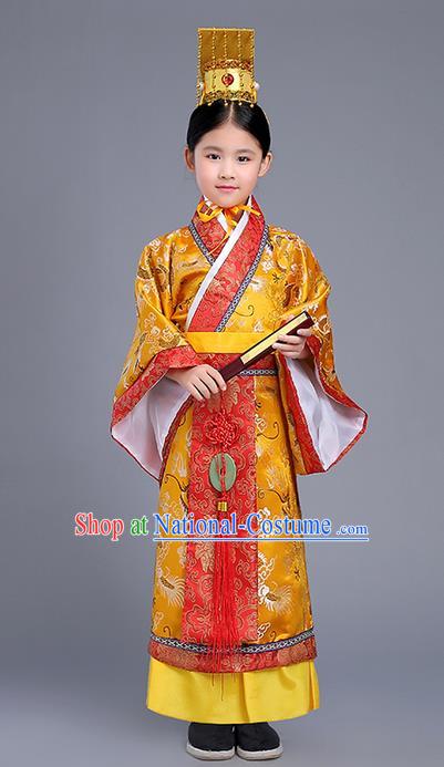 Traditional Ancient Chinese Imperial Emperor Costume, Chinese Han Dynasty Wedding Dress, Cosplay Chinese Imperial King Clothing Hanfu for Kid