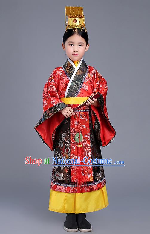 Traditional Ancient Chinese Imperial Emperor Costume, Chinese Han Dynasty Wedding Dress, Cosplay Chinese Imperial King Clothing Hanfu for Kid