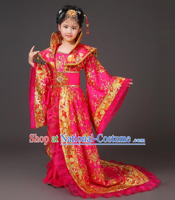 Traditional Ancient Chinese Imperial Emperess Costume, Chinese Wedding Dress, Cosplay Chinese Peri Imperial Princess Tailing Clothing Hanfu for Kids