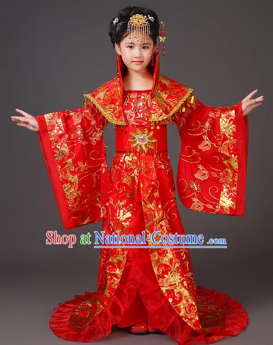 Traditional Ancient Chinese Imperial Emperess Costume, Chinese Wedding Dress, Cosplay Chinese Peri Imperial Princess Tailing Clothing Hanfu for Kids