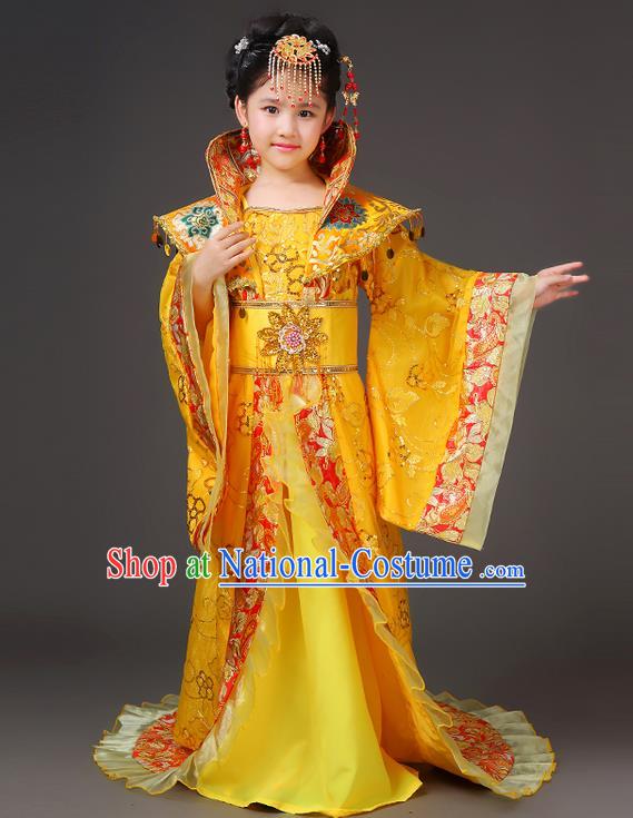 Traditional Ancient Chinese Imperial Emperess Costume, Chinese Wedding Dress, Cosplay Chinese Peri Imperial Princess Tailing Clothing Hanfu for Kids